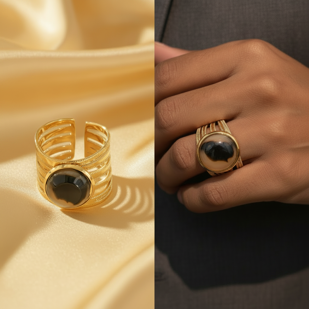 Bague multi-lignes à motif léopard, dorée, acier inoxydable – UniversBeauty