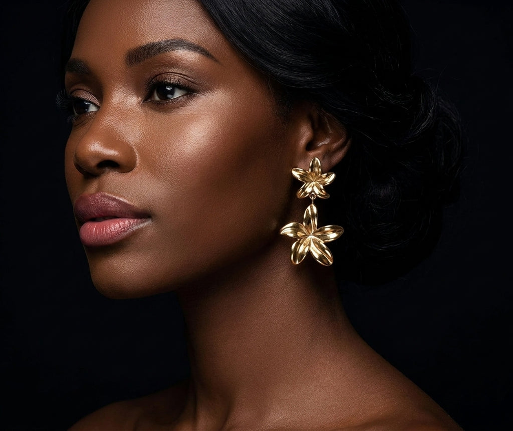 Boucles d'oreilles doubles fleurs brillantes, acier inoxydable 316L – UniversBeauty