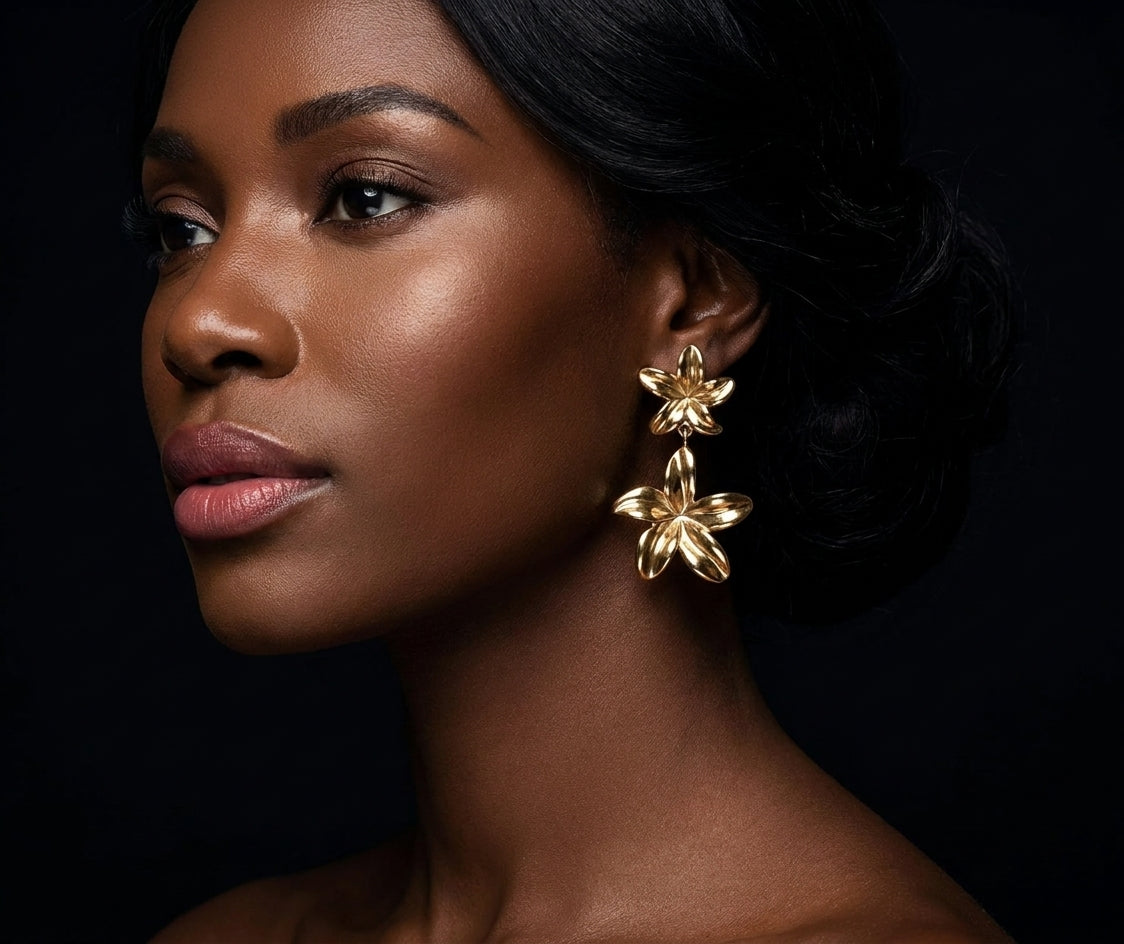 Boucles d'oreilles doubles fleurs brillantes, acier inoxydable 316L – UniversBeauty