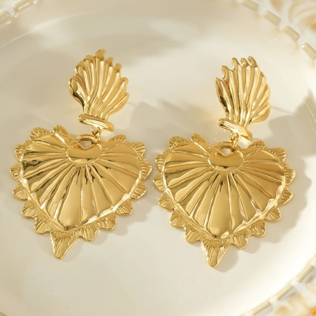 Boucles d'oreilles cœur baroque dorées, acier inoxydable 316L – UniversBeauty