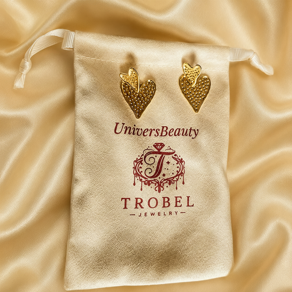 Boucles d'oreilles double cœur texturé, dorées, acier inoxydable 316L – UniversBeauty