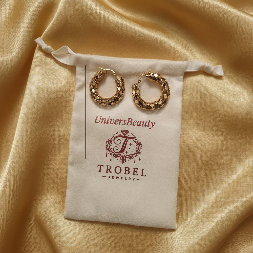 Boucles d'oreilles créoles épaisses à maillons texturés, dorées, acier inoxydable – UniversBeauty