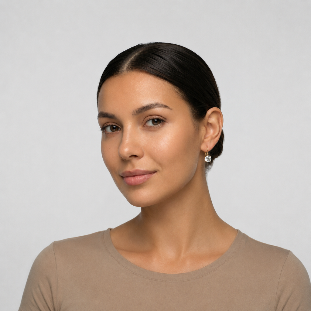 Boucles d'oreilles dormeuses solitaire zircon, dorées, acier inoxydable 316L – UniversBeauty