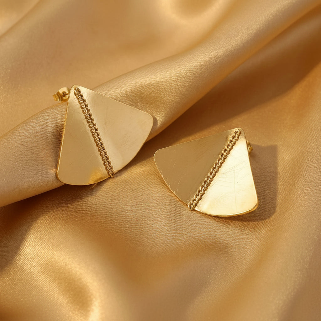 Boucles d'oreilles éventail plié effet brossé, dorées, acier inoxydable 316L – UniversBeauty