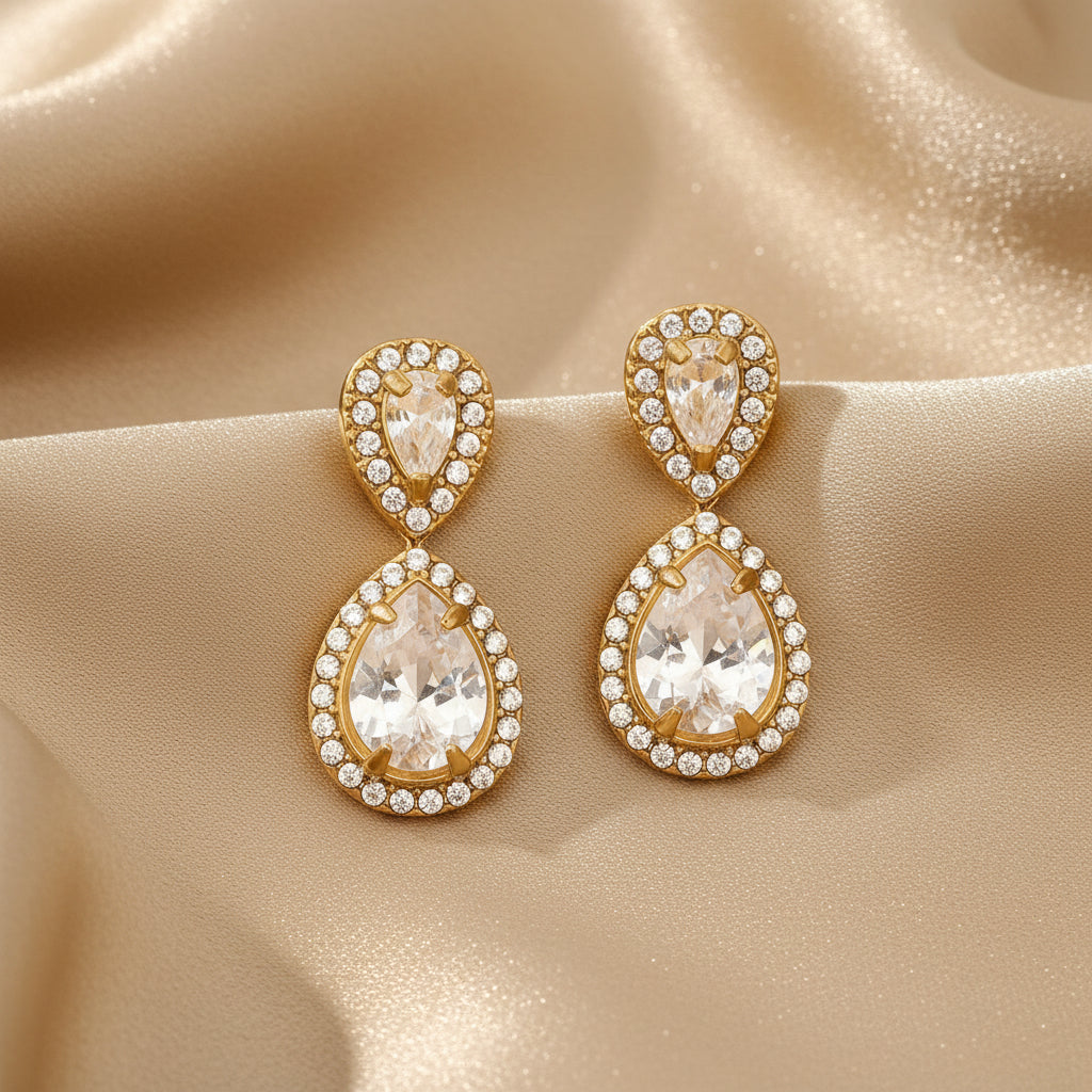 Ohrringe Zirkonia Tropfen – Gold