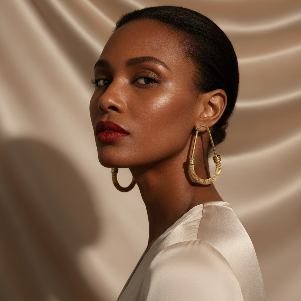 Boucles d'oreilles créoles ovales en maille dorée, acier inoxydable – UniversBeauty