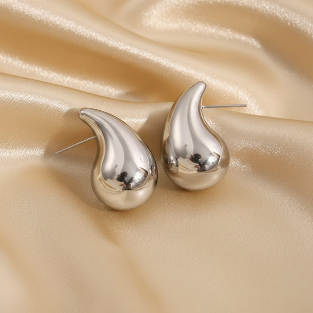 Boucles d'oreilles gouttes bombées argentées, acier inoxydable 316L sans nickel – UniversBeauty