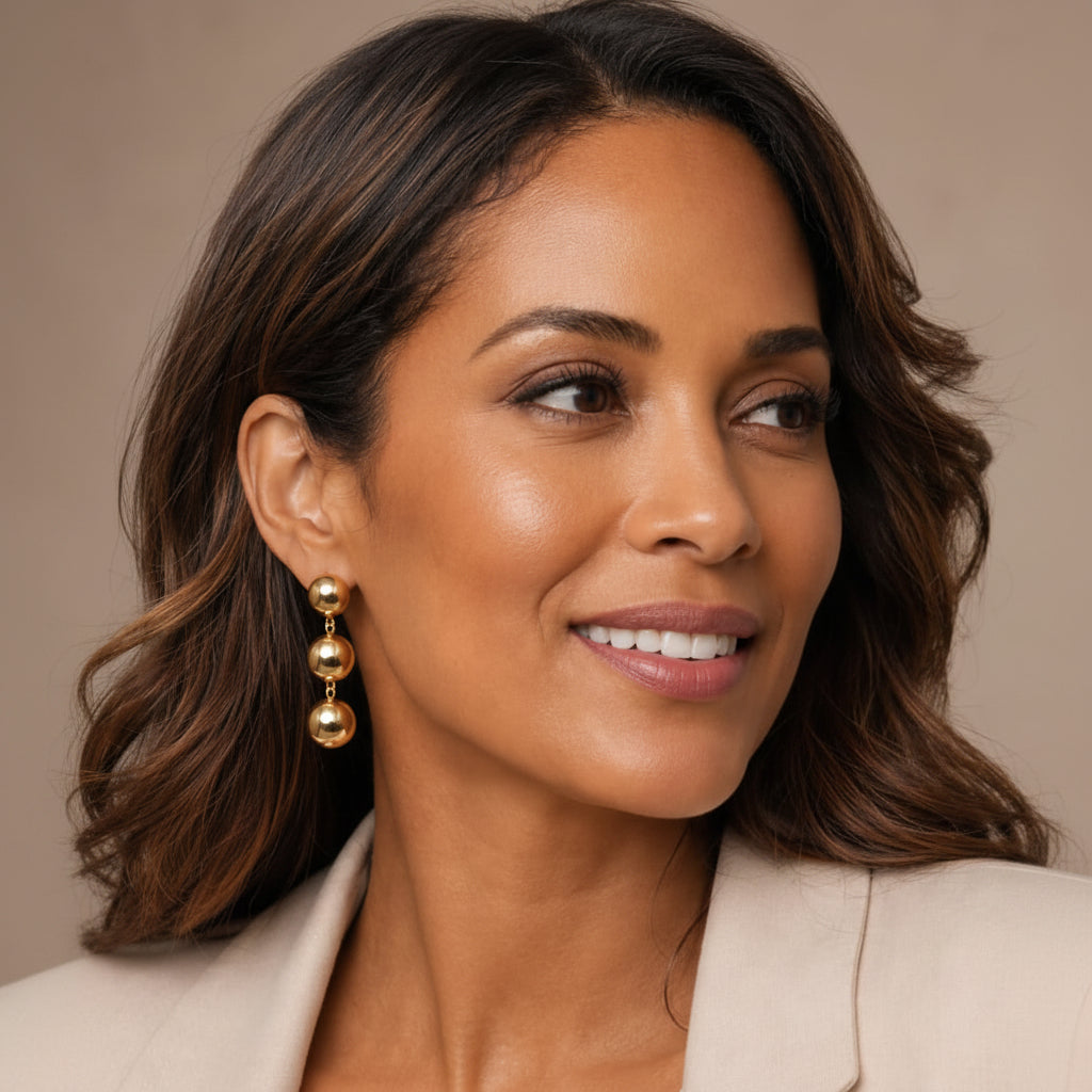 Boucles d'oreilles cascade de sphères dorées, acier inoxydable 316L – UniversBeauty