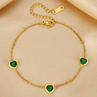 Bracelet trio de cœurs vert émeraude, doré, acier inoxydable – UniversBeauty