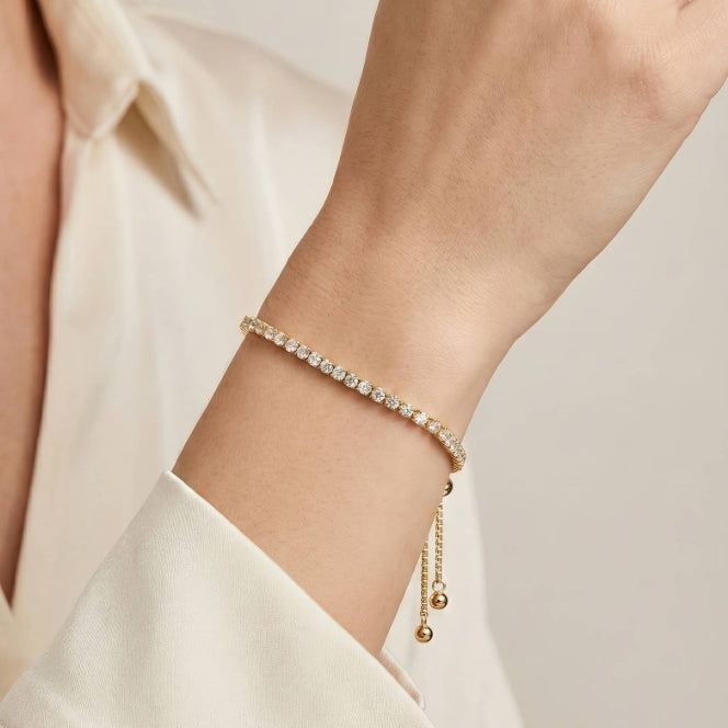 Bracelet tennis ajustable pavé de zircons, doré, acier inoxydable – UniversBeauty