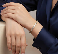 Bracelet tennis gros zircons effet diamant doré, gros plan, acier inoxydable – UniversBeauty