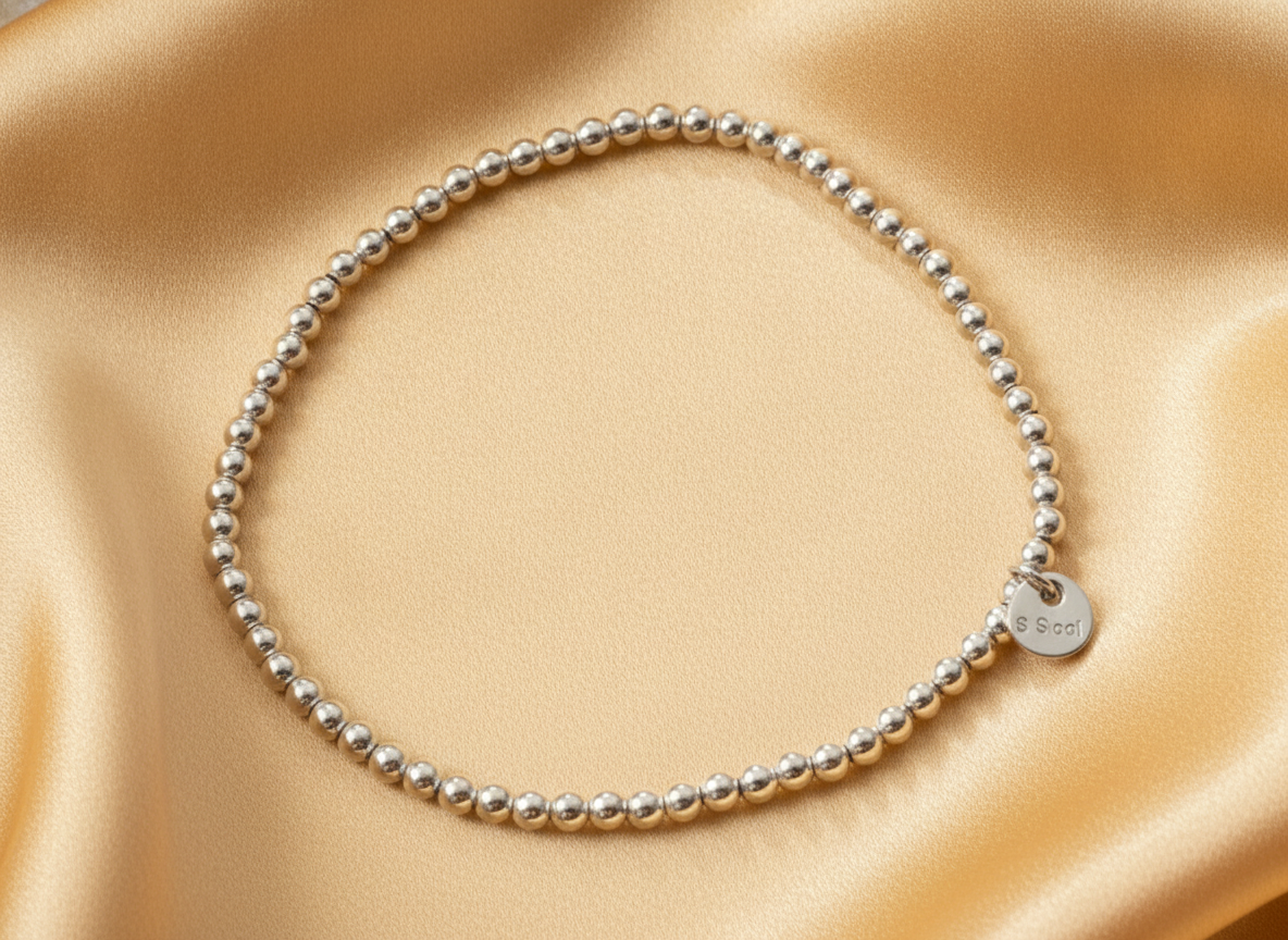 Bracelet perlé effet miroir argenté, acier inoxydable – UniversBeauty
