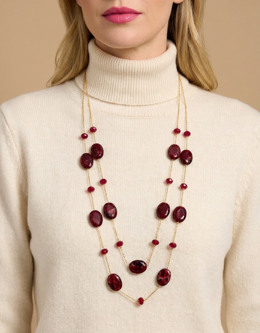 Collier Sautoir Double Rang Éclat Résine — Précommande