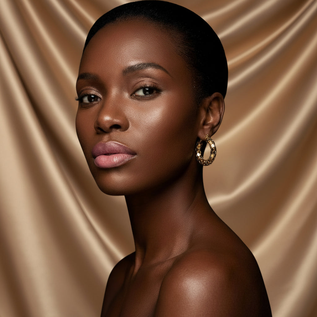 Boucles d'oreilles créoles à maillons texturés, gros plan, acier inoxydable – UniversBeauty