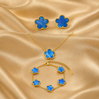 Parure trèfle bleue : collier, boucles et bracelet, acier inoxydable – UniversBeauty
