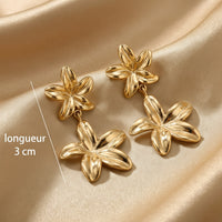 Boucles d'oreilles doubles fleurs brillantes dorées, acier inoxydable 316L – UniversBeauty