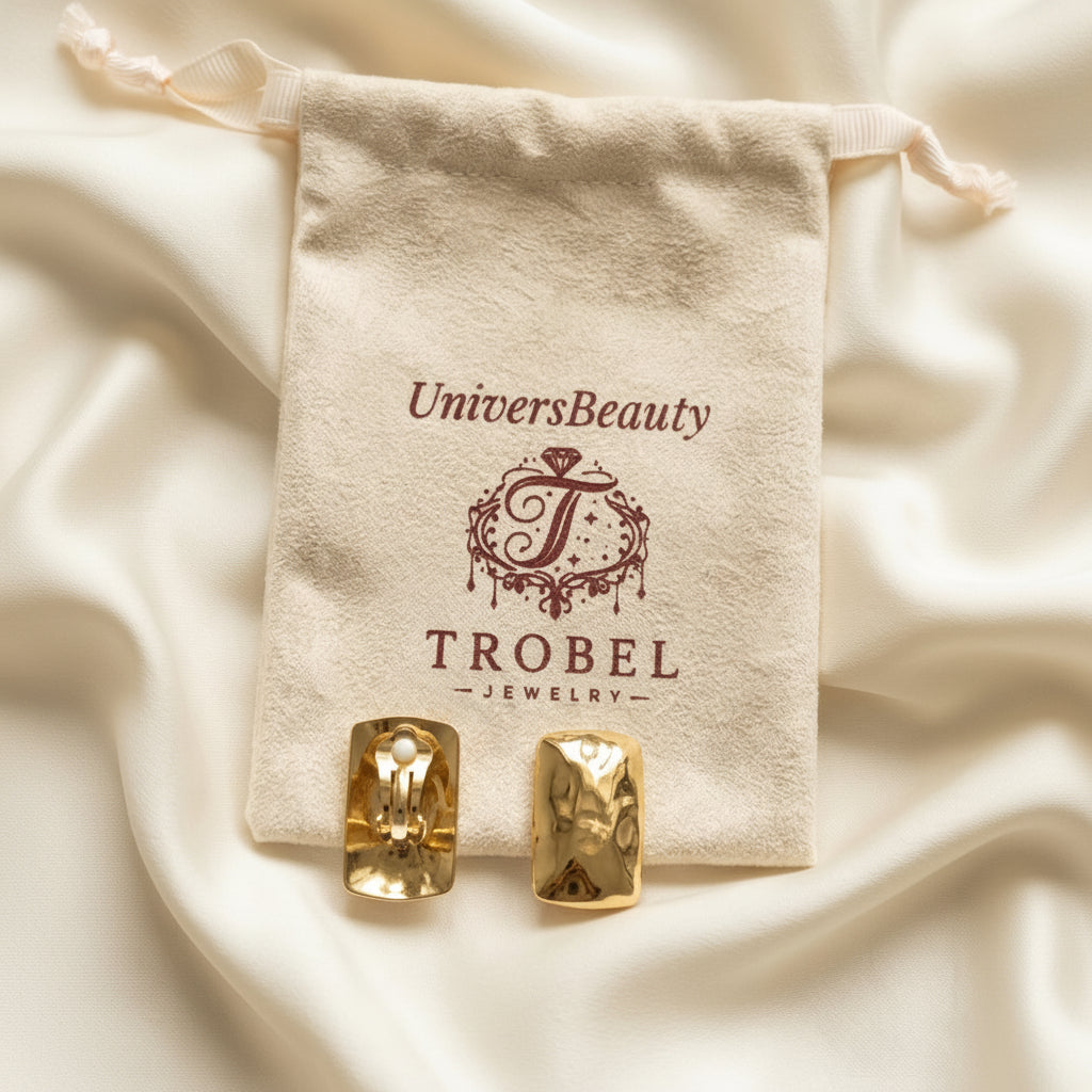 Boucles d'oreilles rectangle martelé à clip, dorées, acier inoxydable – UniversBeauty