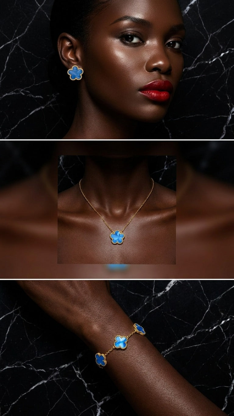 Parure trèfle : collier, boucles et bracelet, acier inoxydable – UniversBeauty