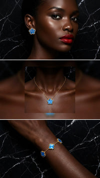 Parure trèfle : collier, boucles et bracelet, acier inoxydable – UniversBeauty