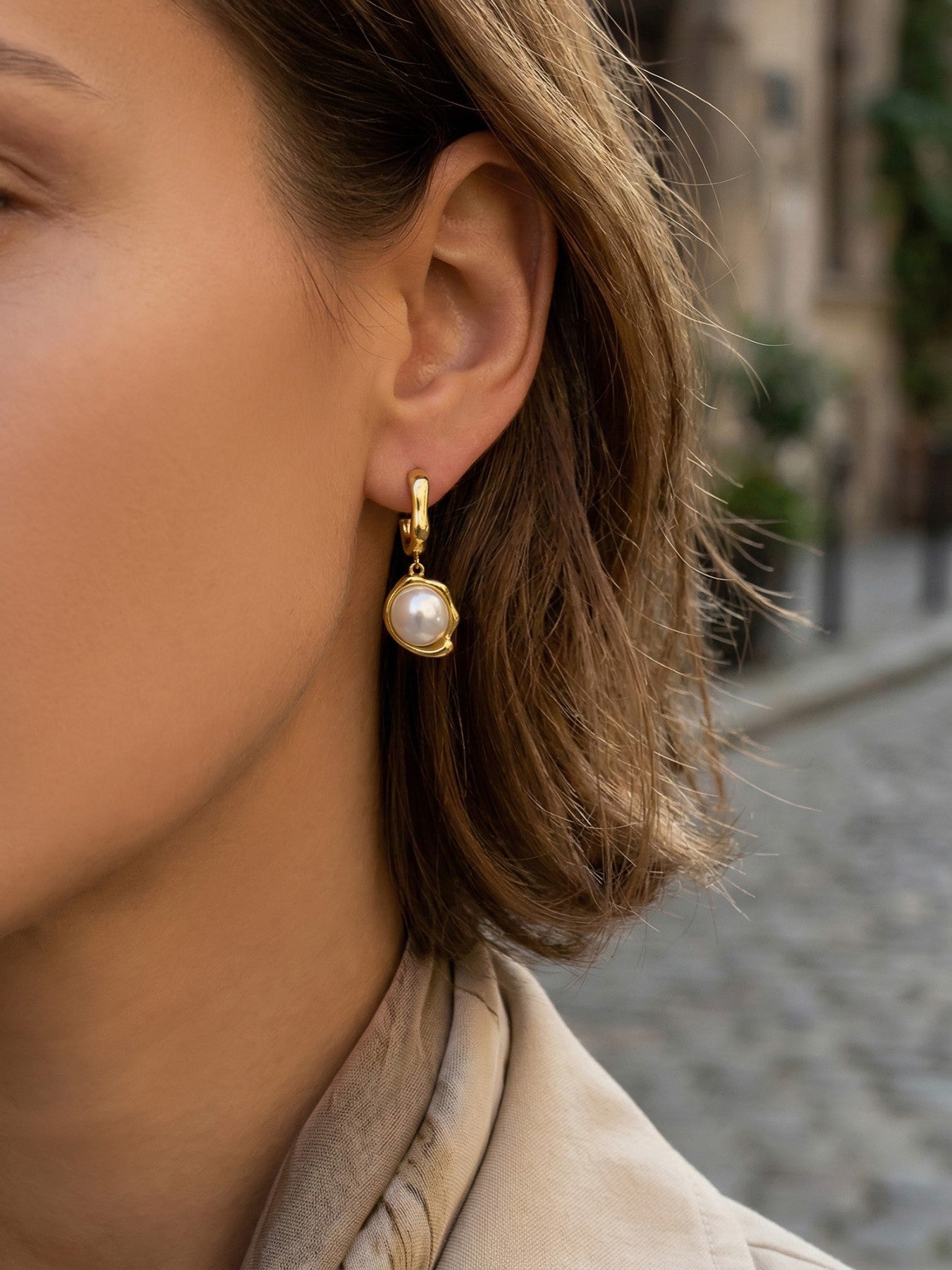 Boucles d'Oreilles Perle – Doré