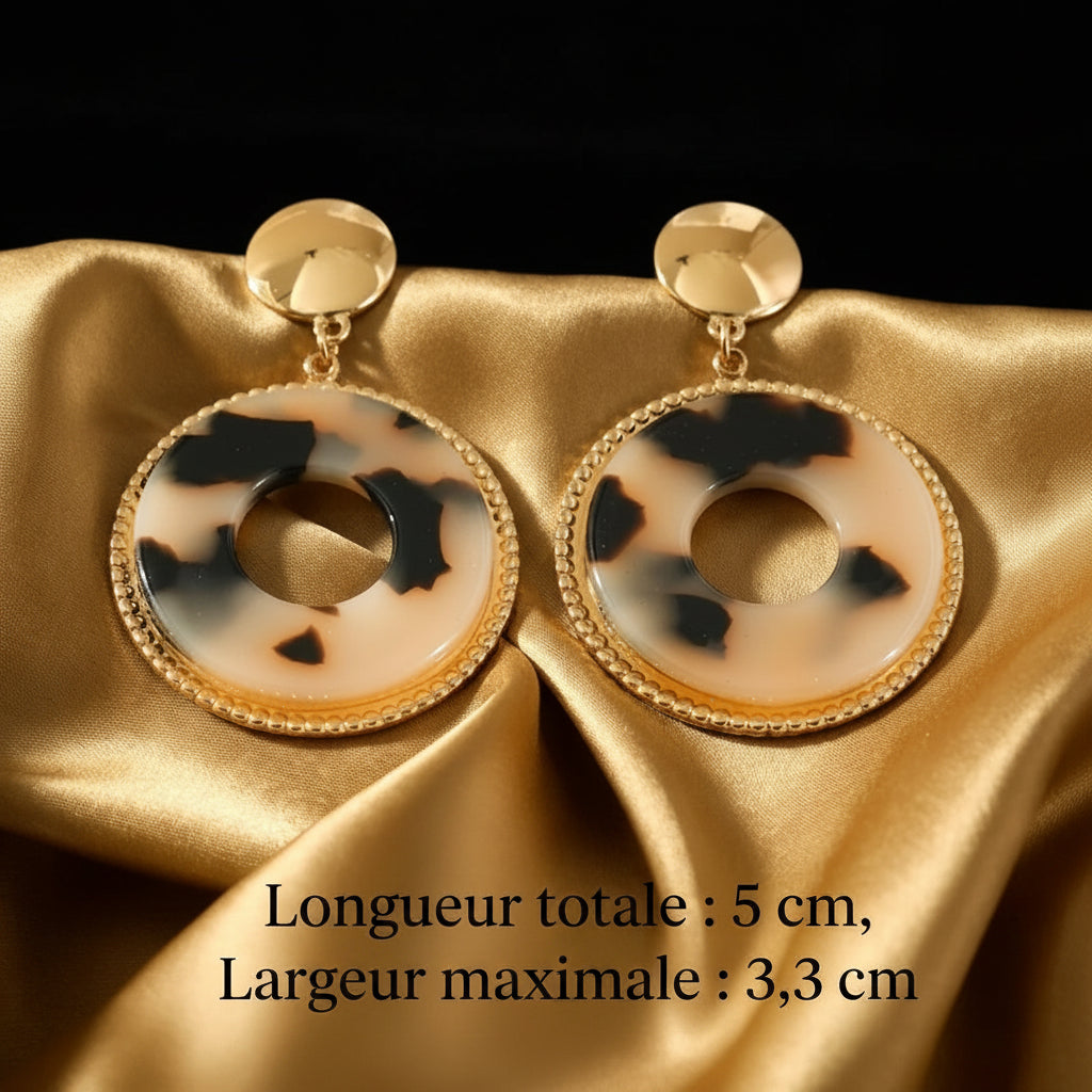 Boucles d'oreilles cercle effet léopard, gros plan, acier inoxydable – UniversBeauty