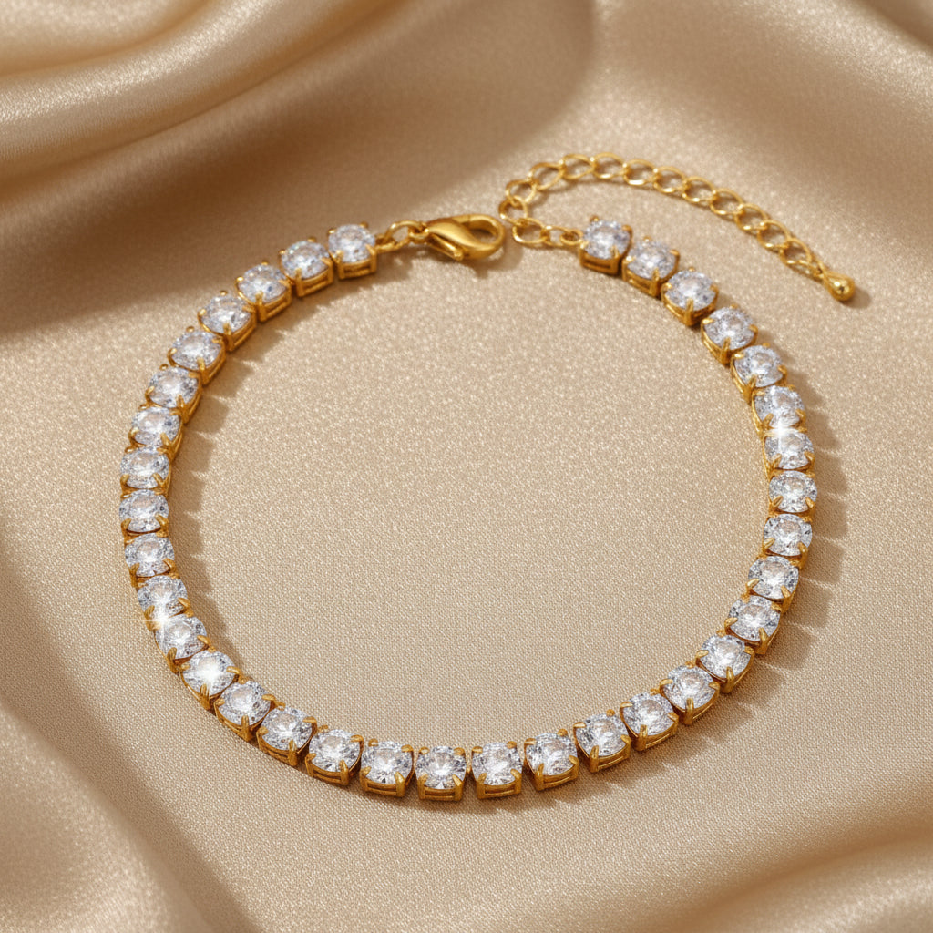 Bracelet tennis à gros zircons effet diamant, doré, acier inoxydable – UniversBeauty