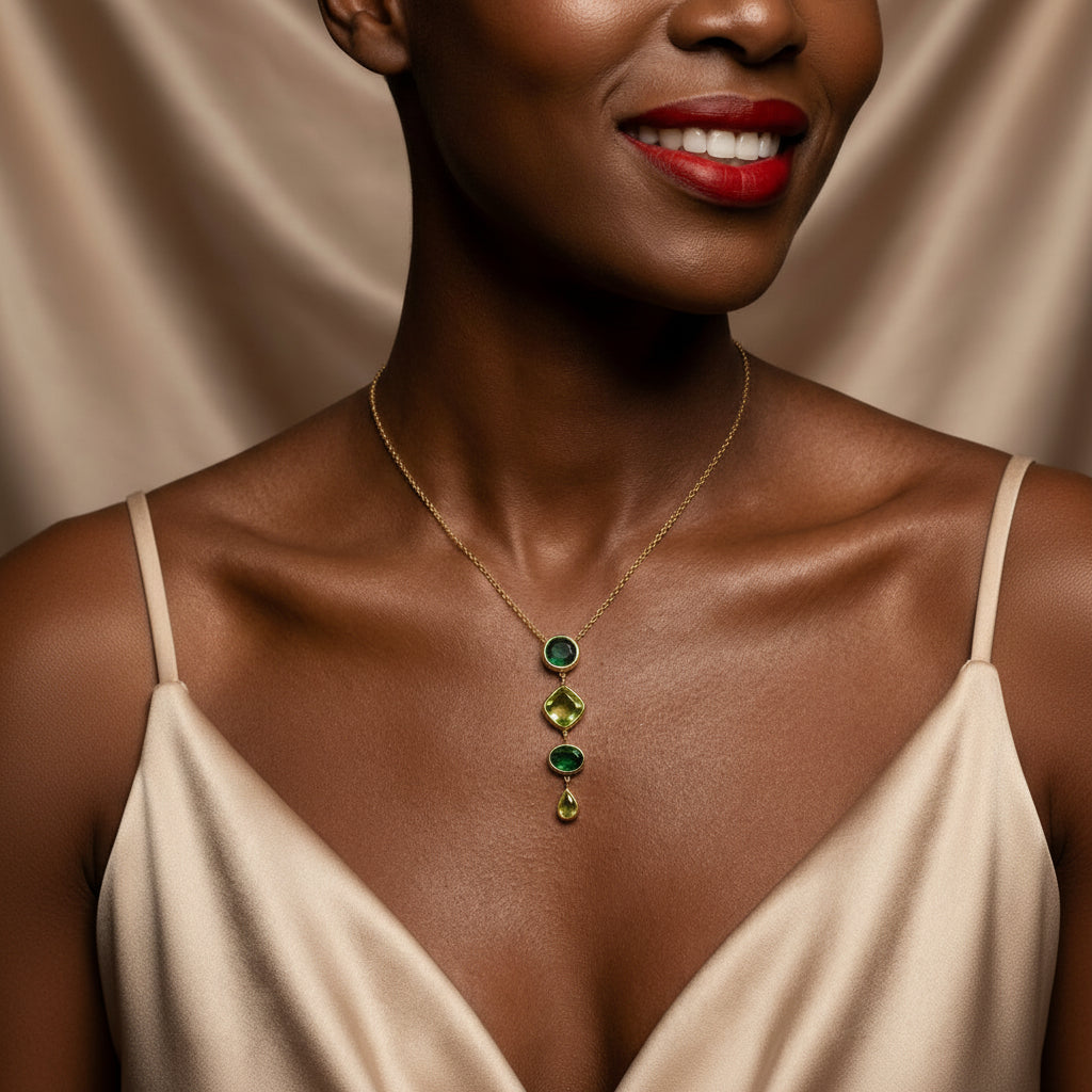 Collier cascade de cristaux bleus, doré, acier inoxydable – UniversBeauty