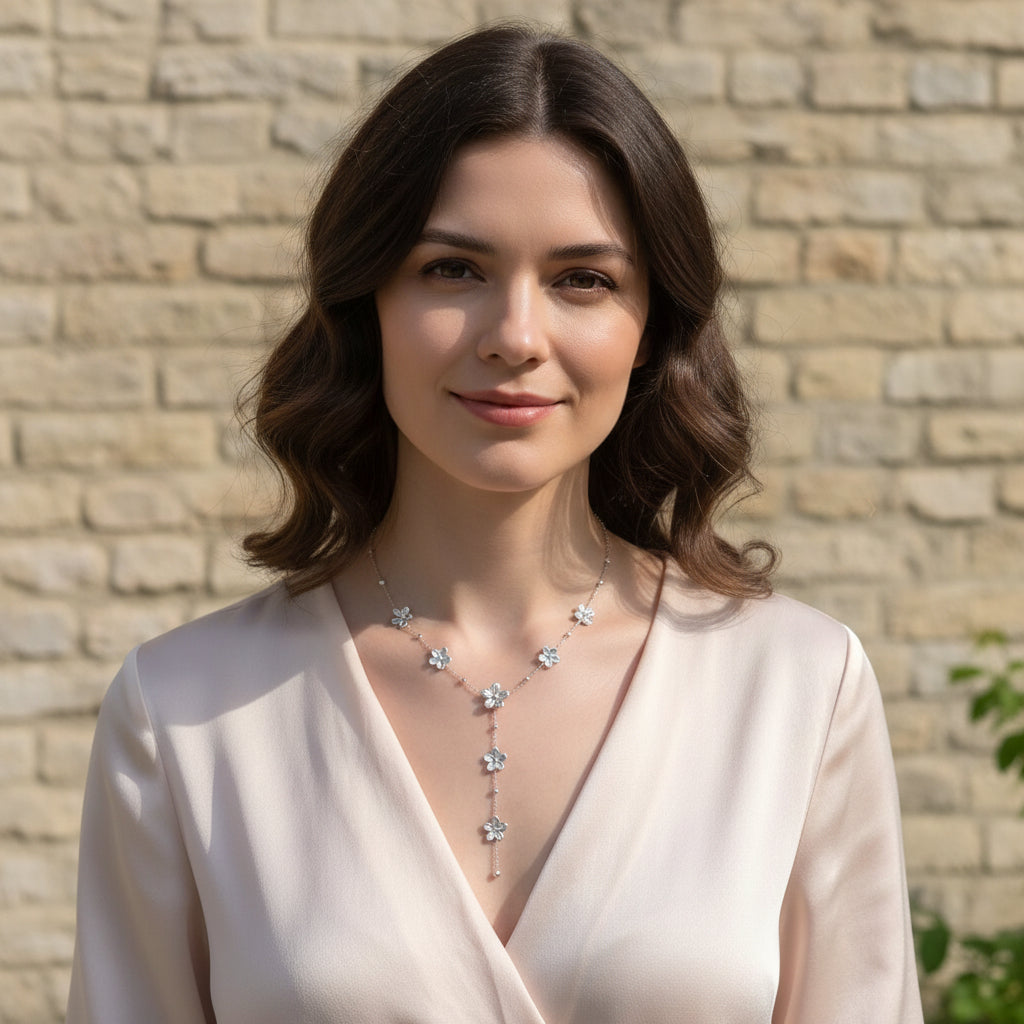 Delicate Chain & Hammered Flower Y Necklace