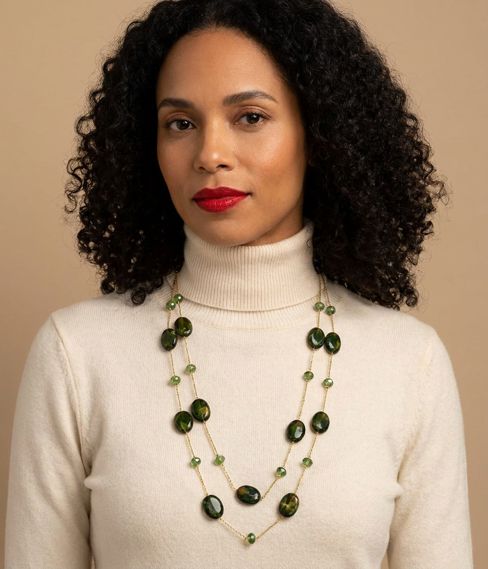 Collier Sautoir Double Rang Éclat Résine — Précommande
