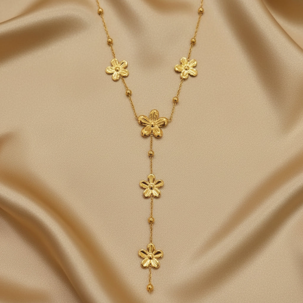 Delicate Chain & Hammered Flower Y Necklace