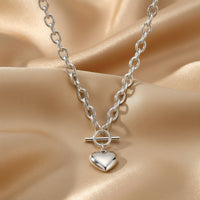 Collier gros maillons à cœur bombé argenté, acier inoxydable 316L – UniversBeauty