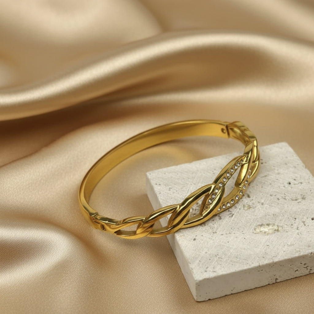 Bracelet Jonc Torsadé Cristaux doré — Acier inoxydable